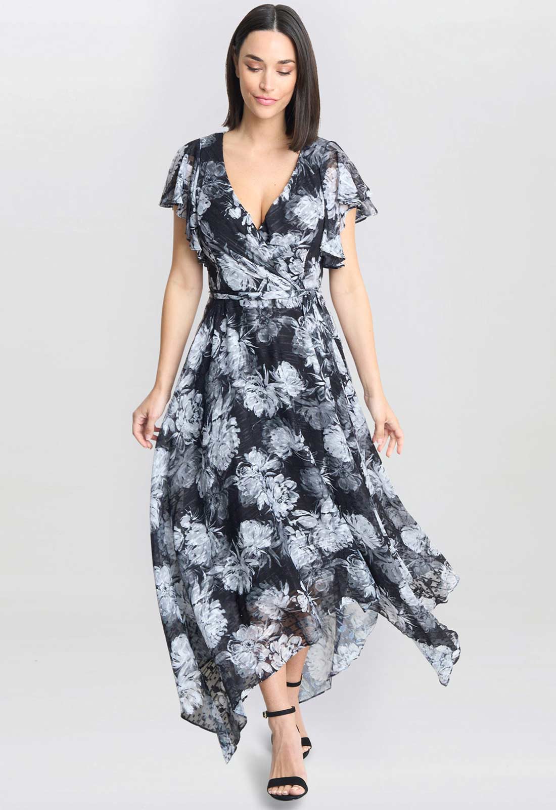 Gina Bacconi Monochrome Jude High-Low Floral Print Dress - Image 2