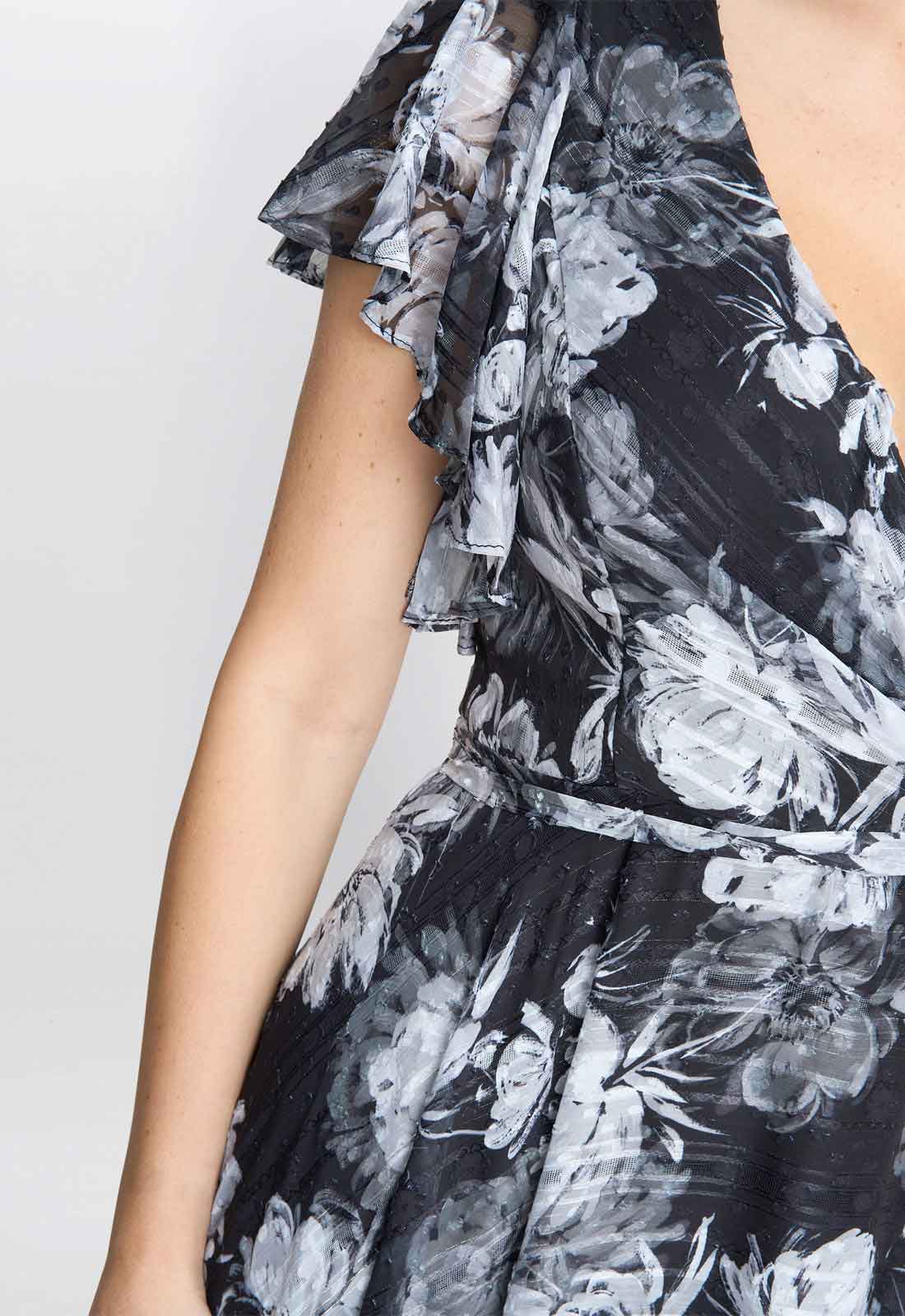 Gina Bacconi Monochrome Jude High-Low Floral Print Dress - Image 3