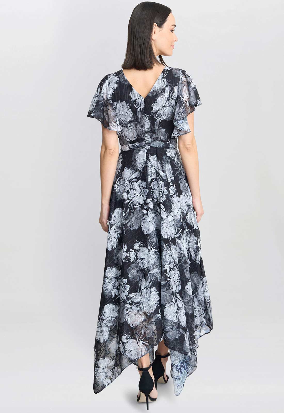Gina Bacconi Monochrome Jude High-Low Floral Print Dress - Image 4