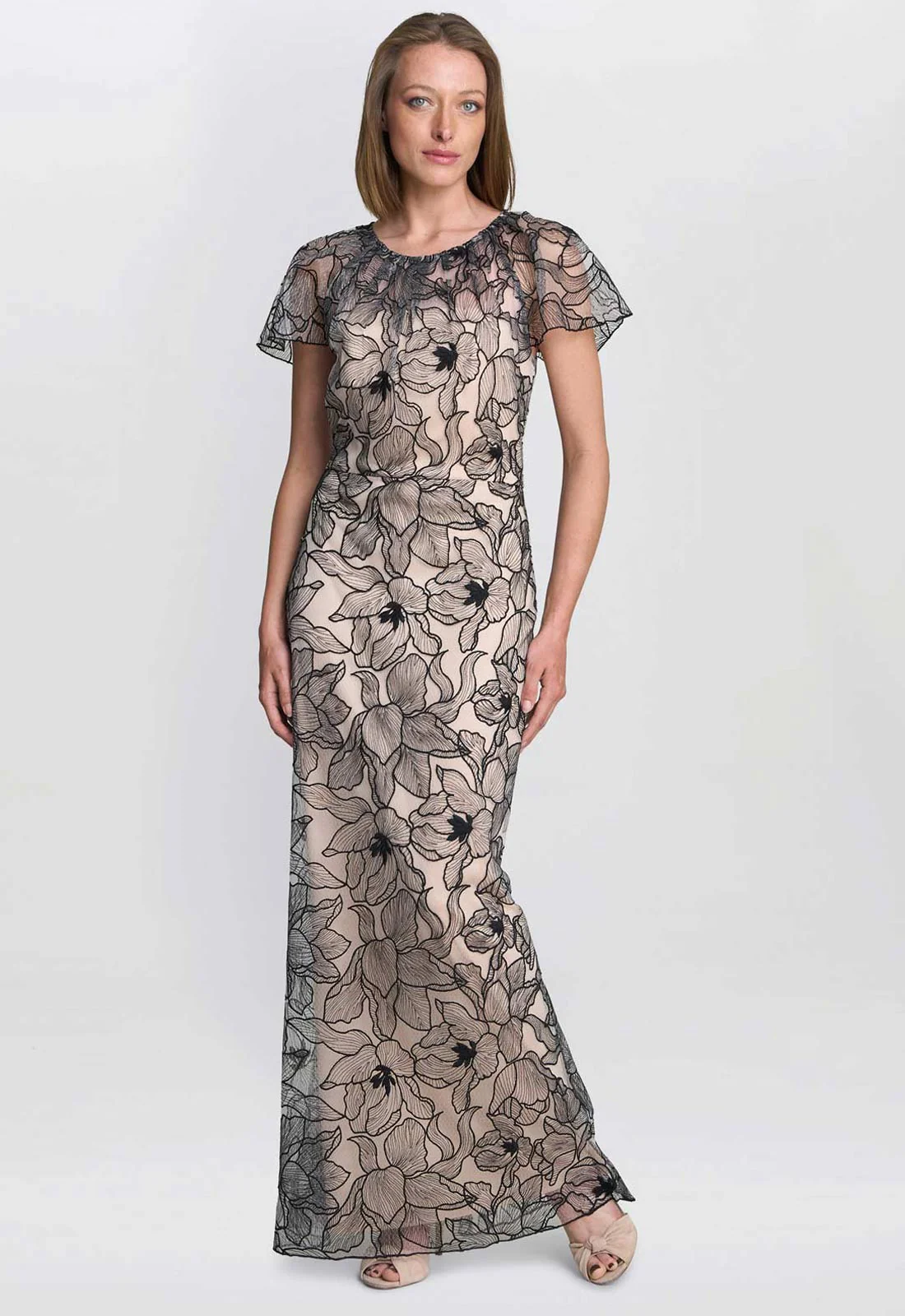 Gina Bacconi Black / White Marie-Claire Floral Embroidered Mesh Maxi Dress - Image 2