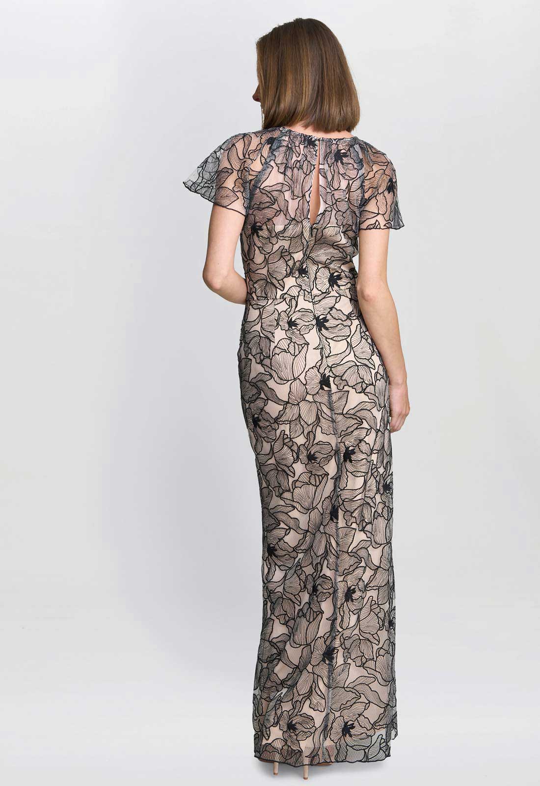 Gina Bacconi Black / White Marie-Claire Floral Embroidered Mesh Maxi Dress - Image 3