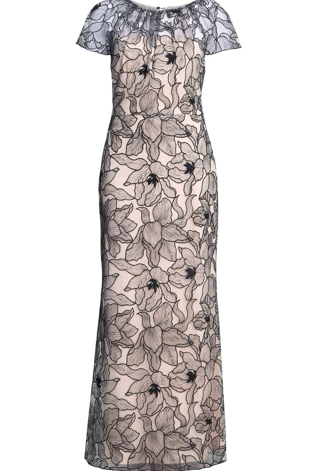 Gina Bacconi Black / White Marie-Claire Floral Embroidered Mesh Maxi Dress - Image 4