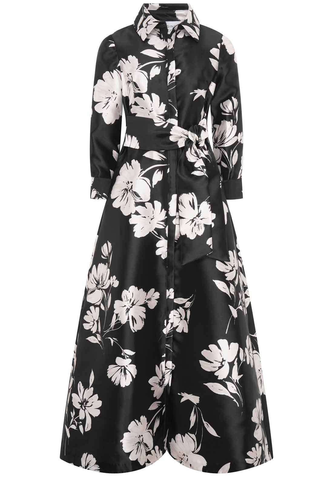 Gina Bacconi Black and White Steph Floral Belt Tie Maxi Dress - Image 4