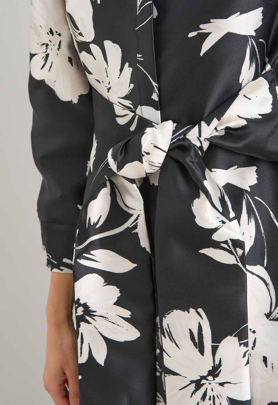 Gina Bacconi Black and White Steph Floral Belt Tie Maxi Dress - Image 5