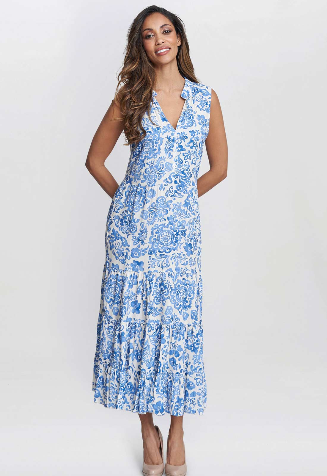 Gina Bacconi Blue and White Lolita Sleeveless Summer Dress - Image 3