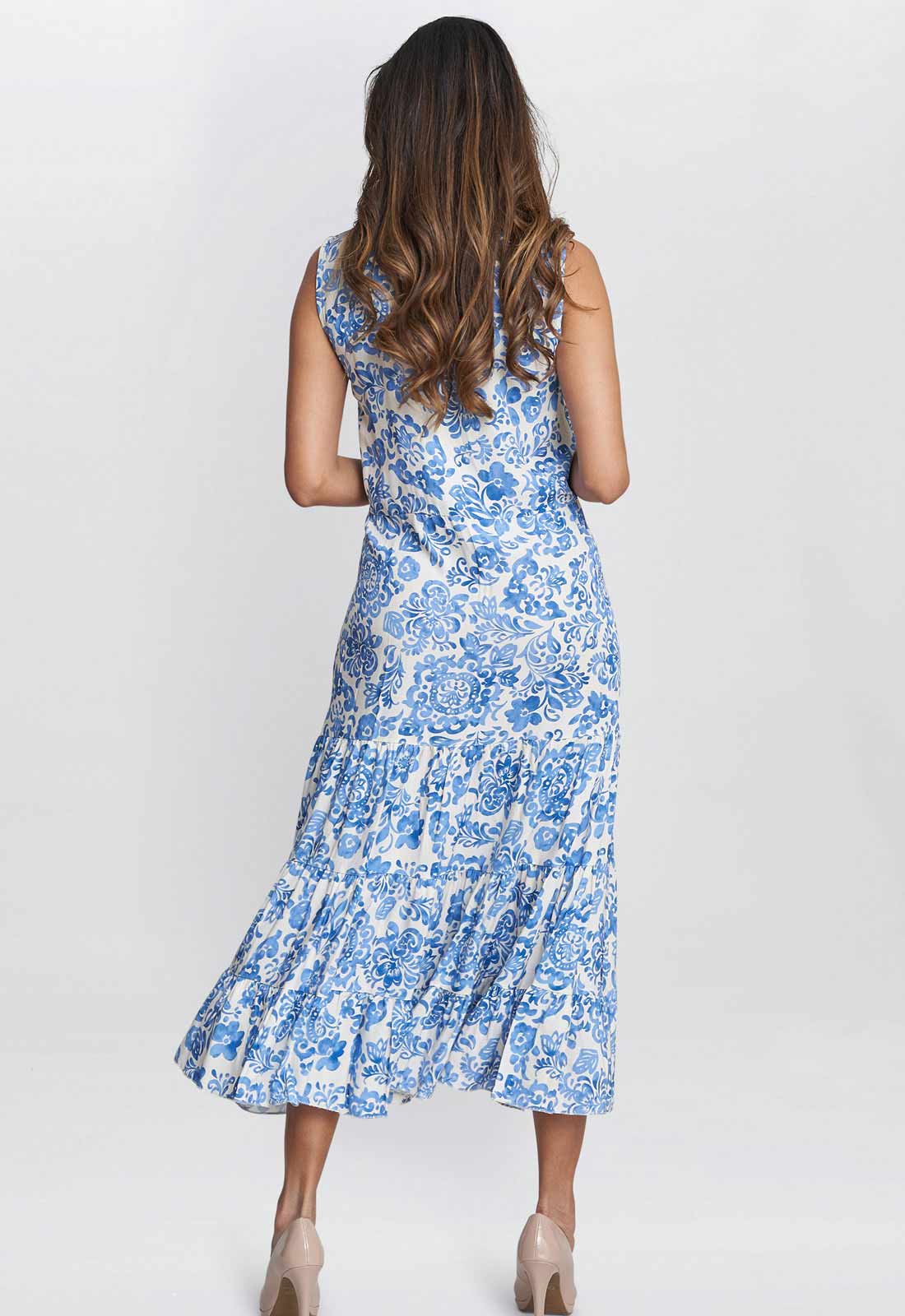 Gina Bacconi Blue and White Lolita Sleeveless Summer Dress - Image 4