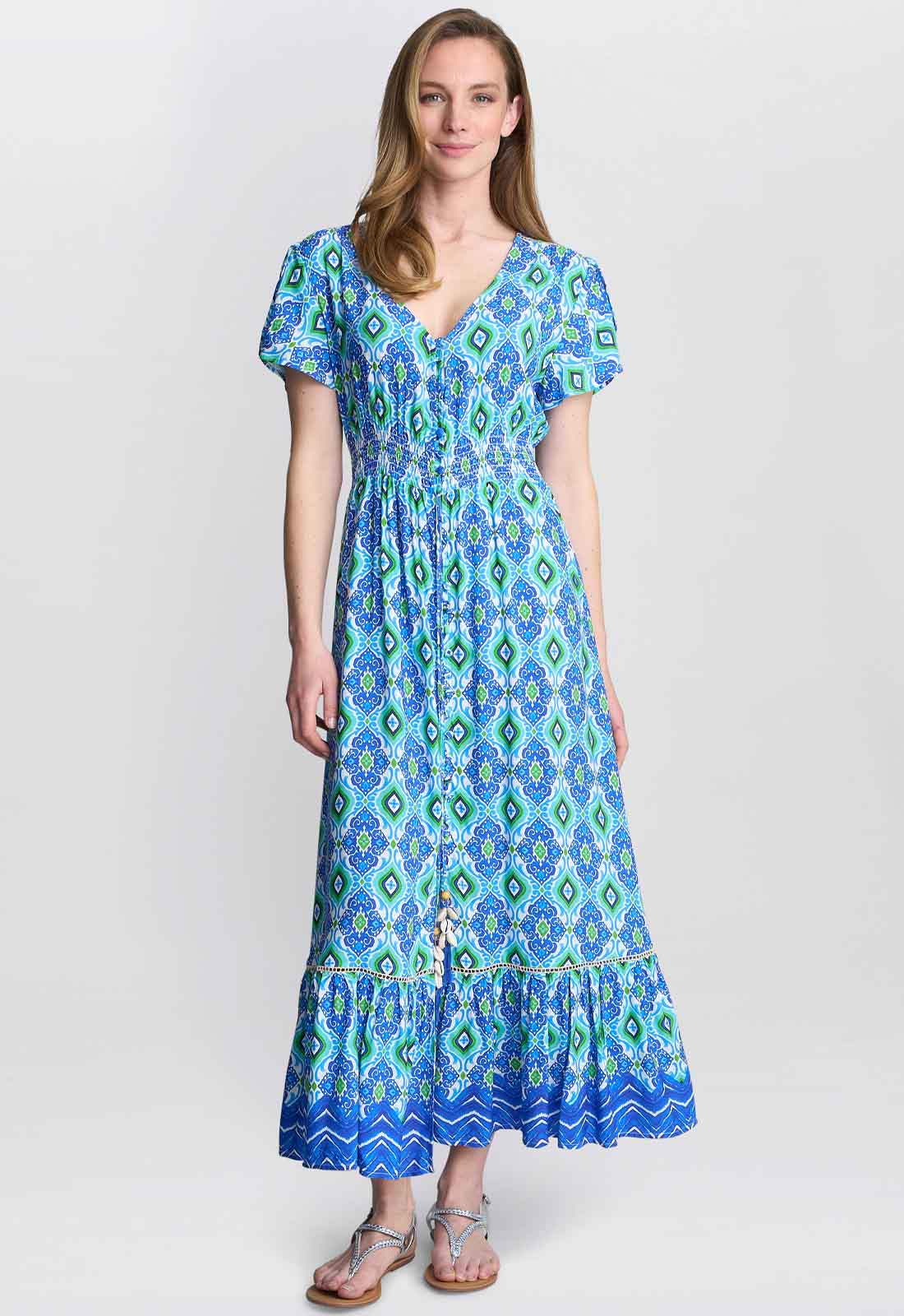 Gina Bacconi BLUE / GREEN Gabi Button Down Dress - Image 5
