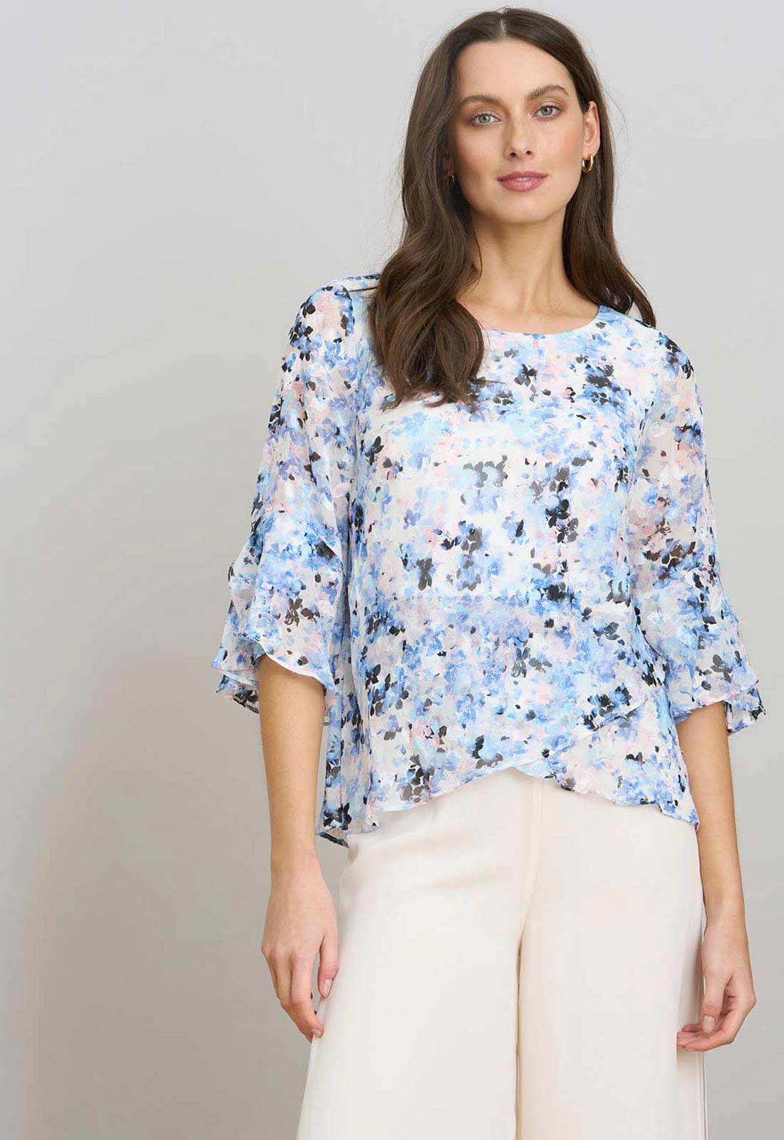 Gina Bacconi BLUE Jacklyn Floral Layered Chiffon Top - Image 2