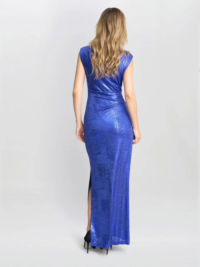 Gina Bacconi Blue Justina Foil Print Cowl Neck Maxi Dress - Image 3