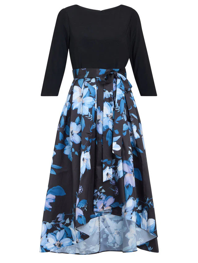 Gina Bacconi Blue Louise Printed High/Low Midi Dress - Image 3