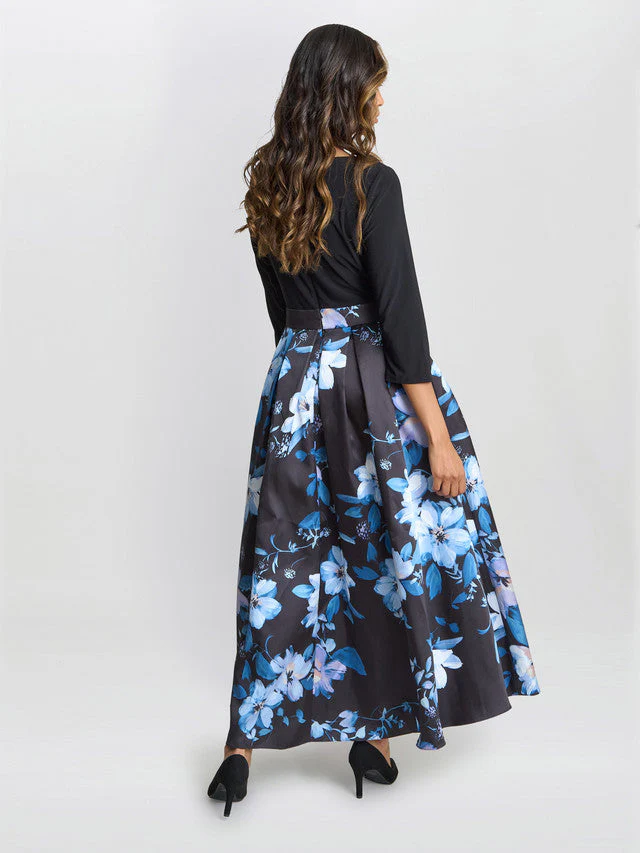 Gina Bacconi Blue Louise Printed High/Low Midi Dress - Image 4