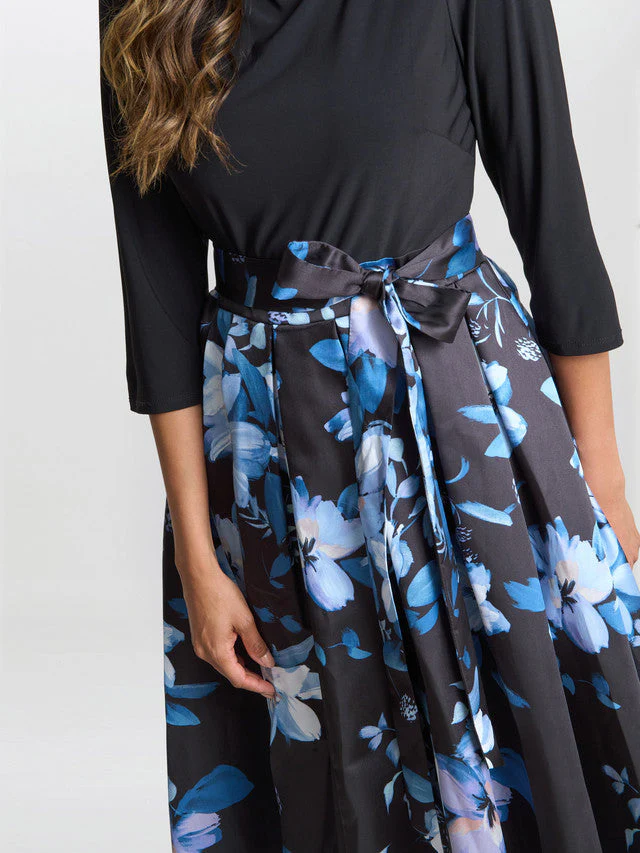 Gina Bacconi Blue Louise Printed High/Low Midi Dress - Image 5
