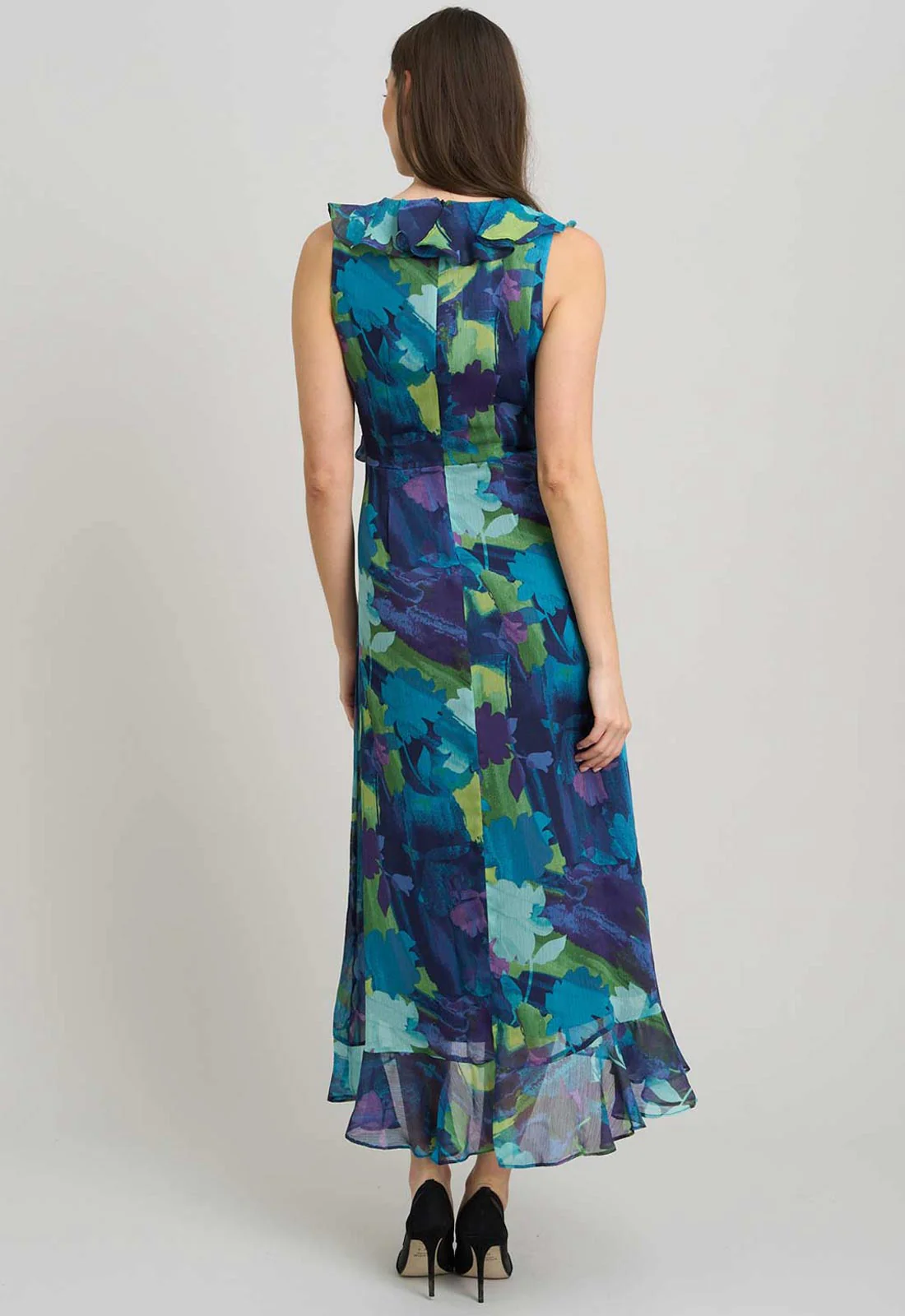 Gina Bacconi BLUE Marlee Side Tie Ruffle Print Dress - Image 5