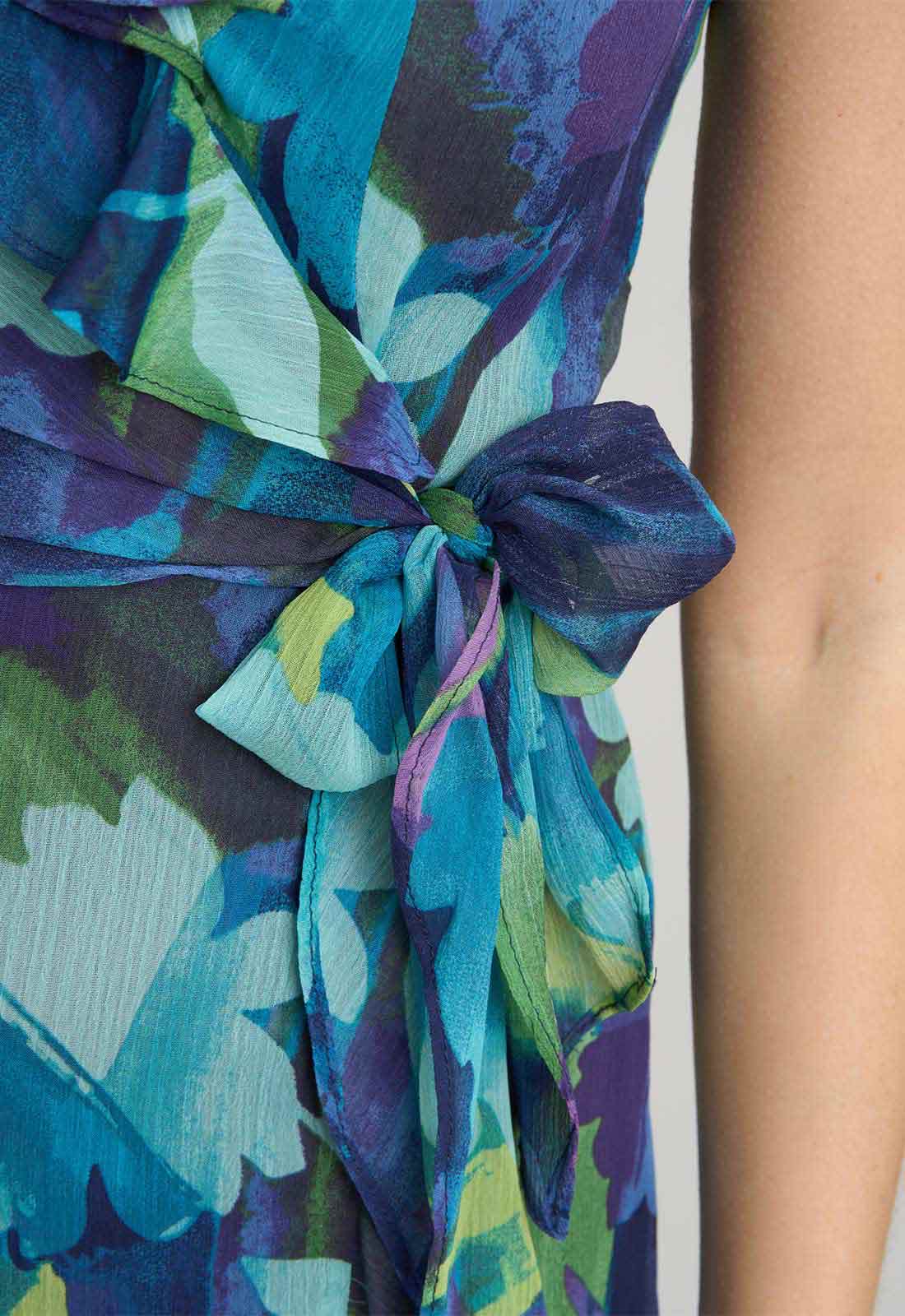 Gina Bacconi BLUE Marlee Side Tie Ruffle Print Dress - Image 7
