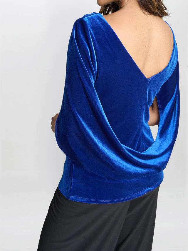 Gina Bacconi Blue Merna Draped Velvet Top - Image 4