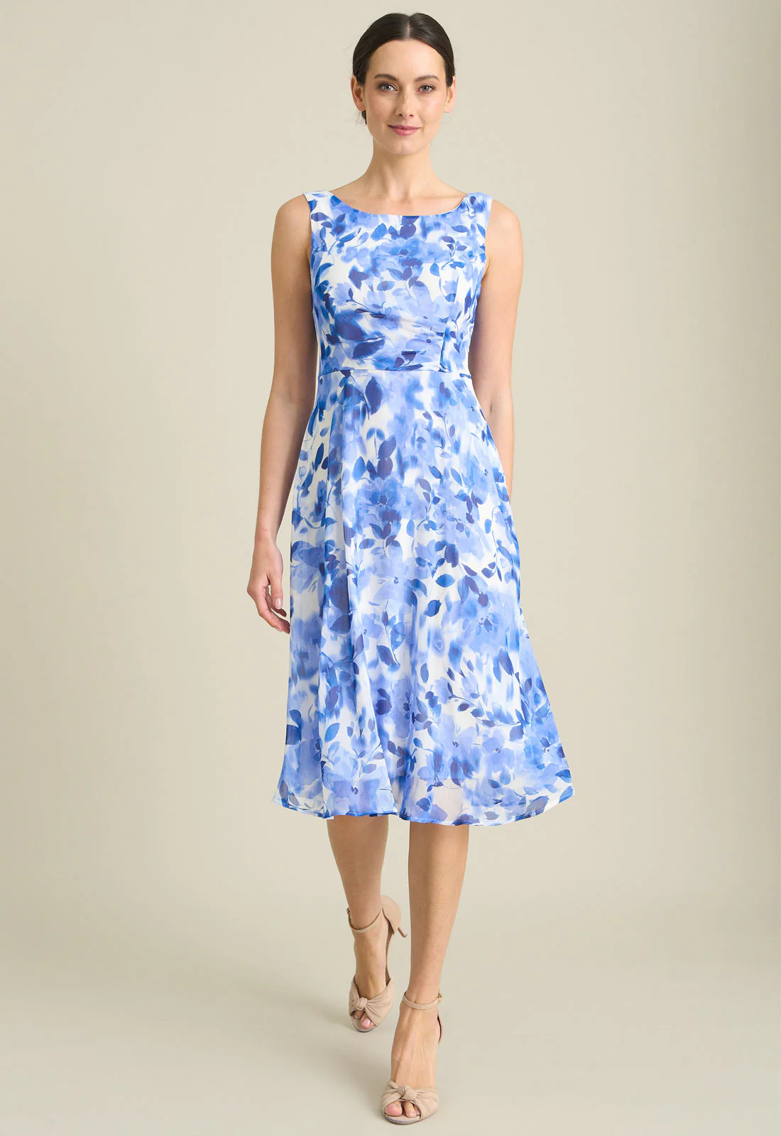 Gina Bacconi BLUE Noreen Chiffon Floral Midi Dress - Image 5