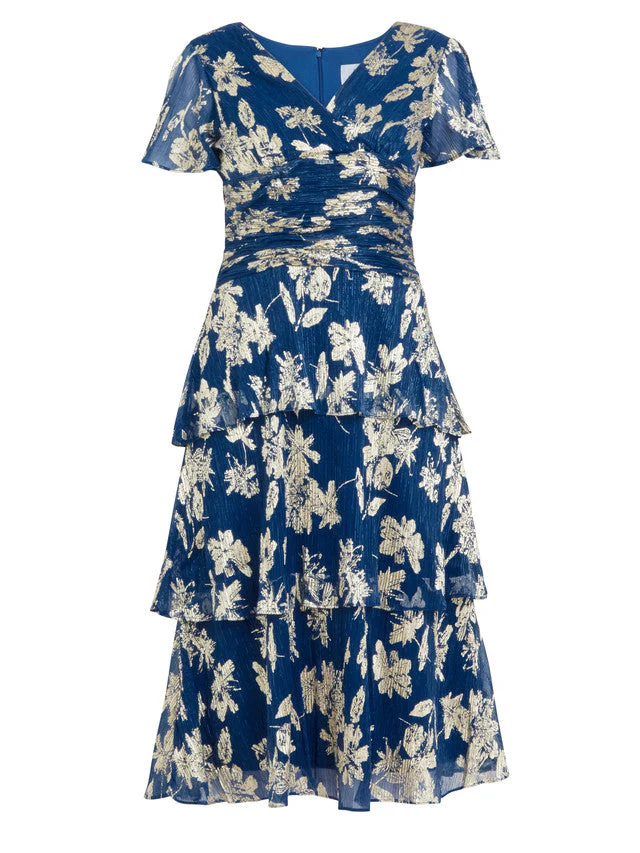 Gina Bacconi Blue Simone Foil Printed Tiered Dress - Image 4