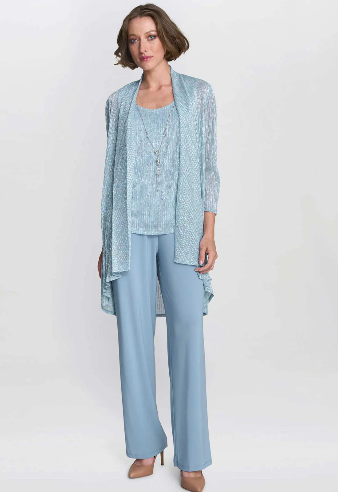Gina Bacconi Blue Tina Three Piece Metallic Crinkle Trouser Suit - Image 2