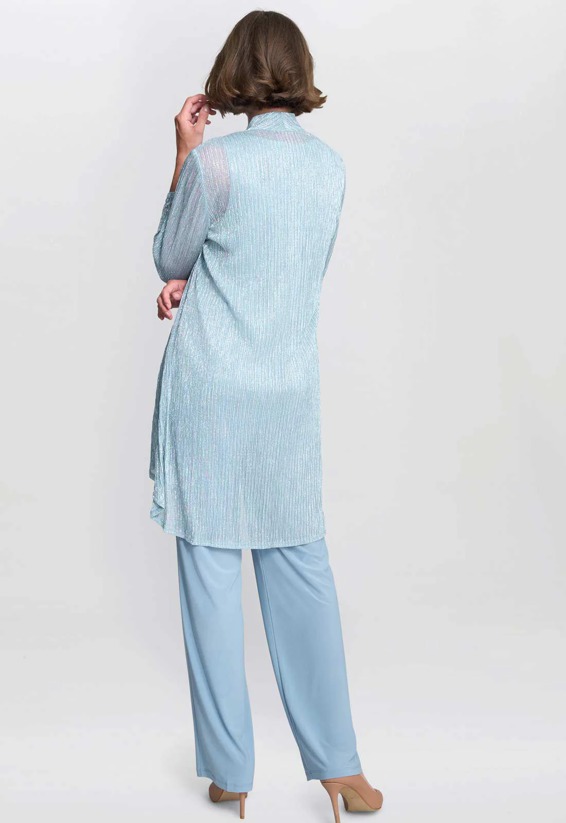 Gina Bacconi Blue Tina Three Piece Metallic Crinkle Trouser Suit - Image 3