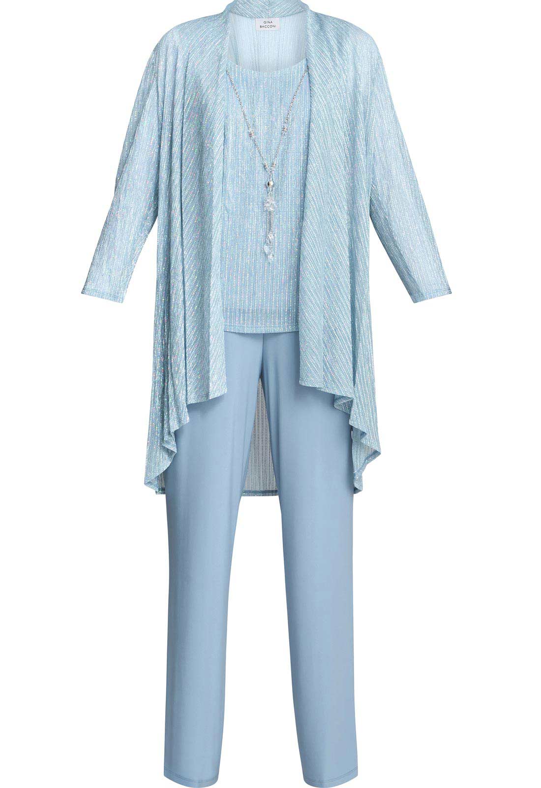 Gina Bacconi Blue Tina Three Piece Metallic Crinkle Trouser Suit - Image 5