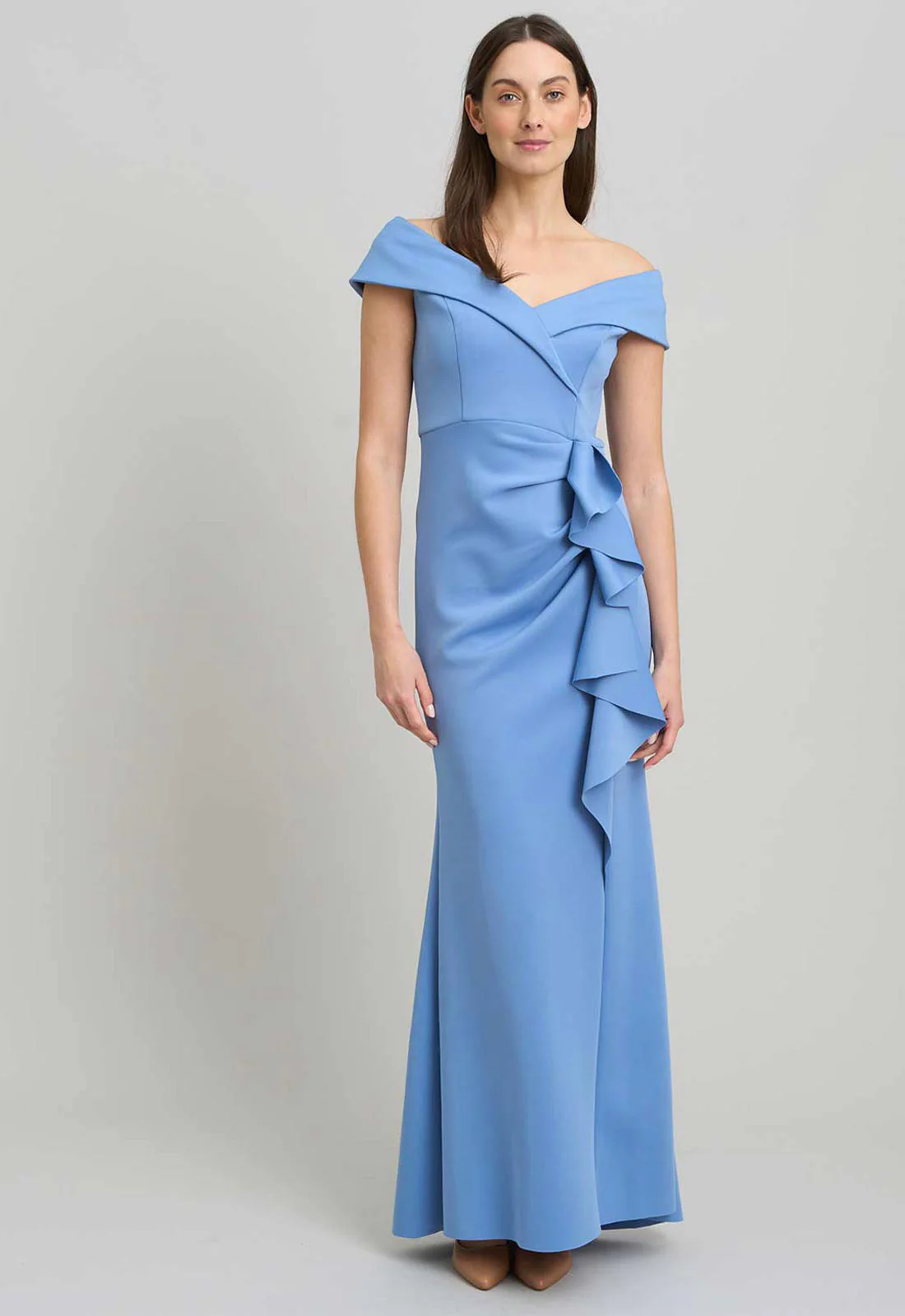 Gina Bacconi BLUE Victoria Maxi Dress With Side Ruching
