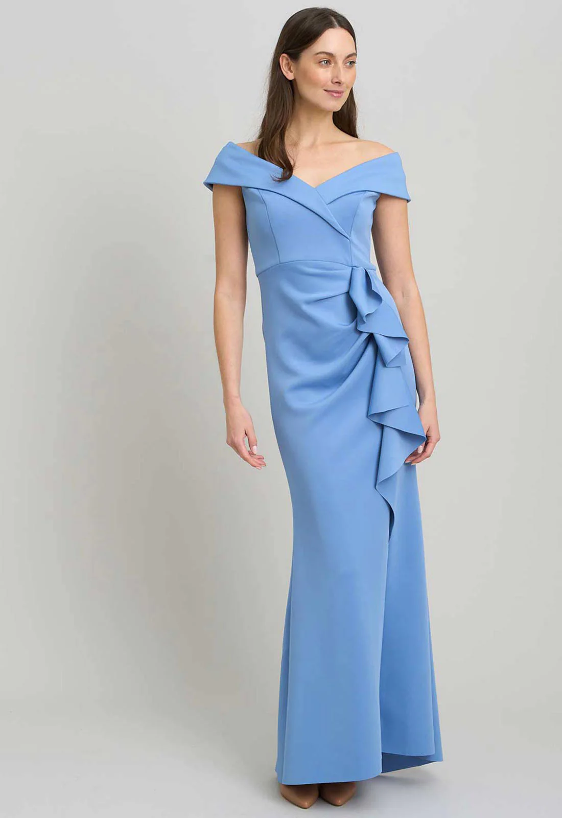 Gina Bacconi BLUE Victoria Maxi Dress With Side Ruching - Image 5