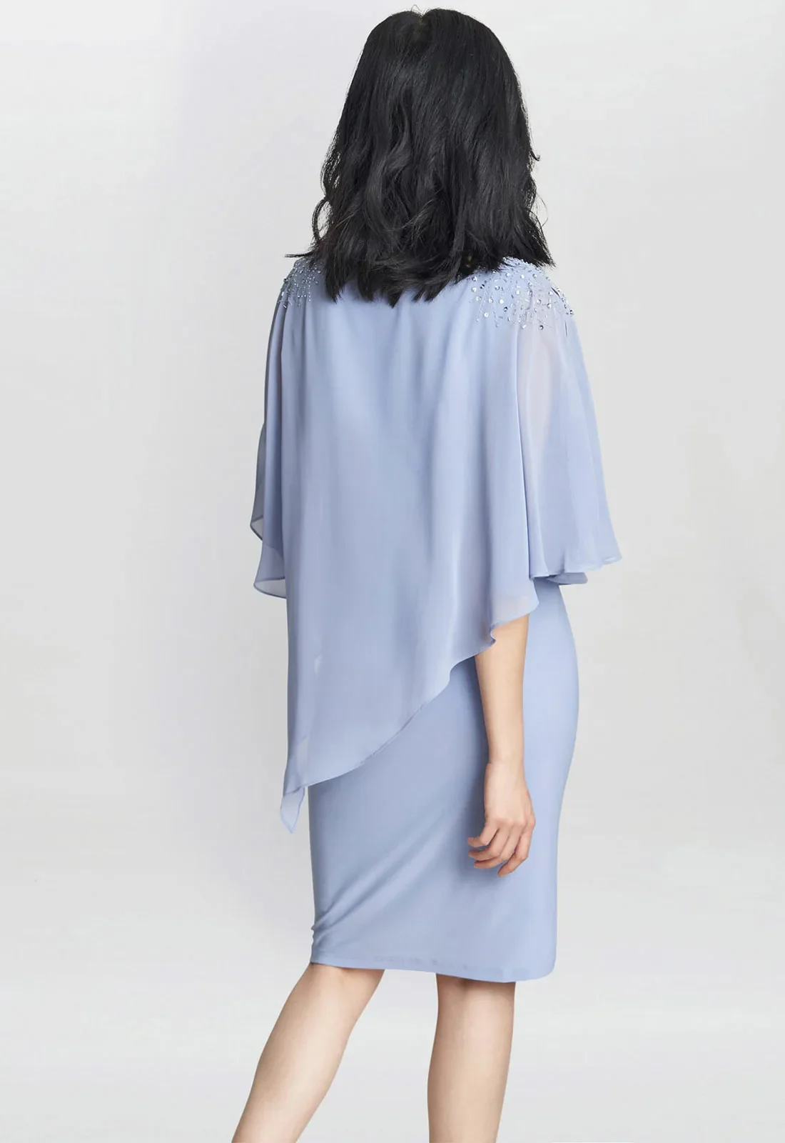 Gina Bacconi Blue Zenna Chiffon Cape Dress - Image 6