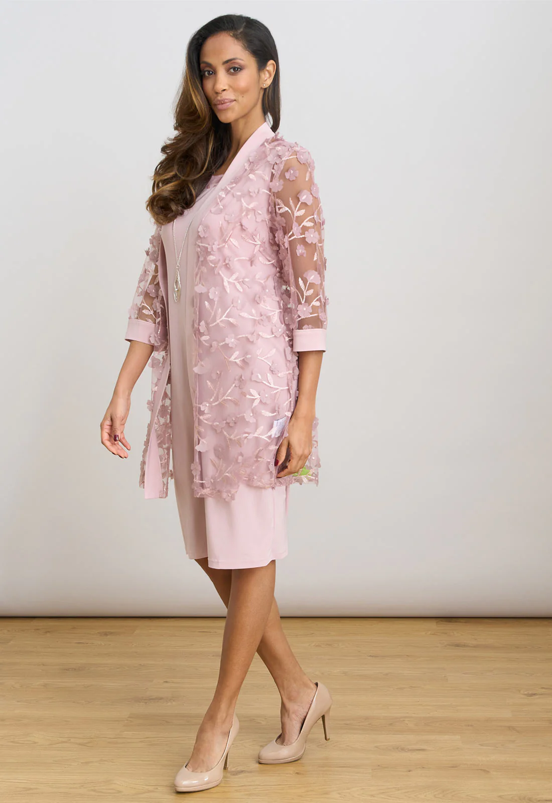 Gina Bacconi Blush Destiny Floral Applique Dress And Jacket With Detachable Necklace - Image 6