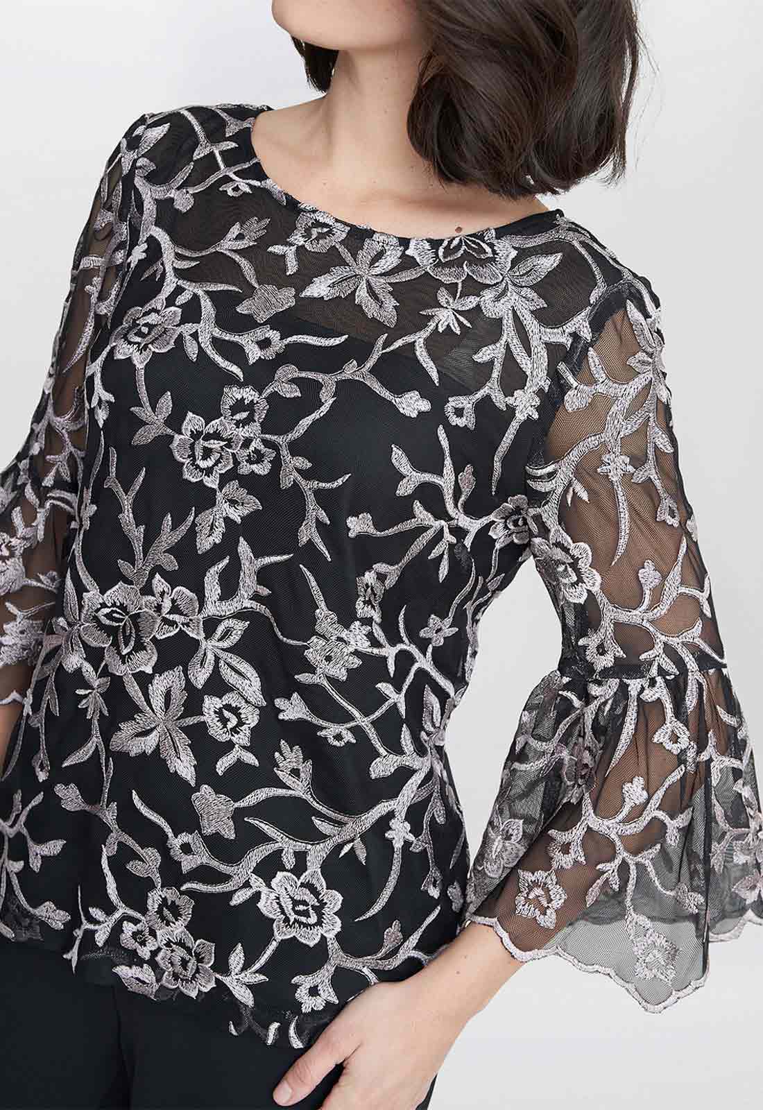 Gina Bacconi Black Brianna Embroidered Blouse - Image 2
