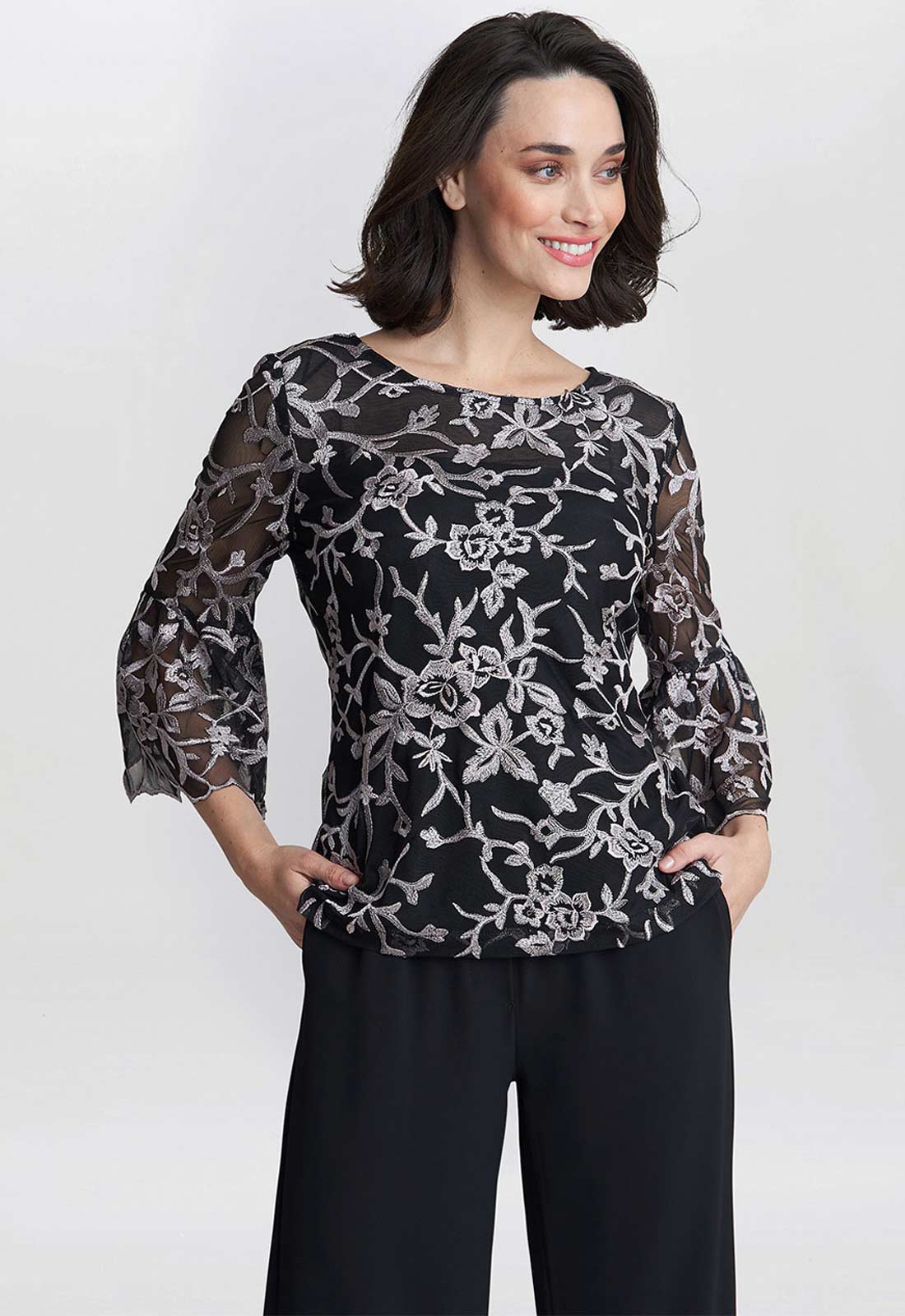 Gina Bacconi Black Brianna Embroidered Blouse - Image 4
