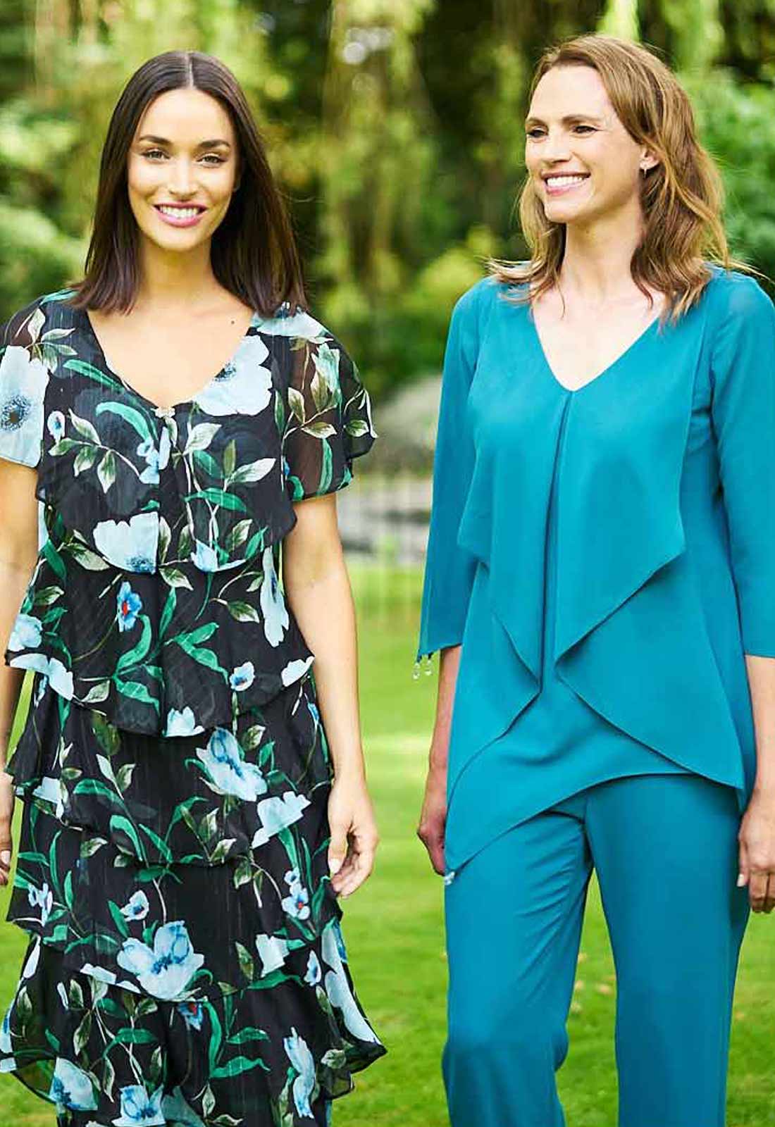 Gina Bacconi Bright Teal Frances Printed Midi Tiered Dress - Image 6
