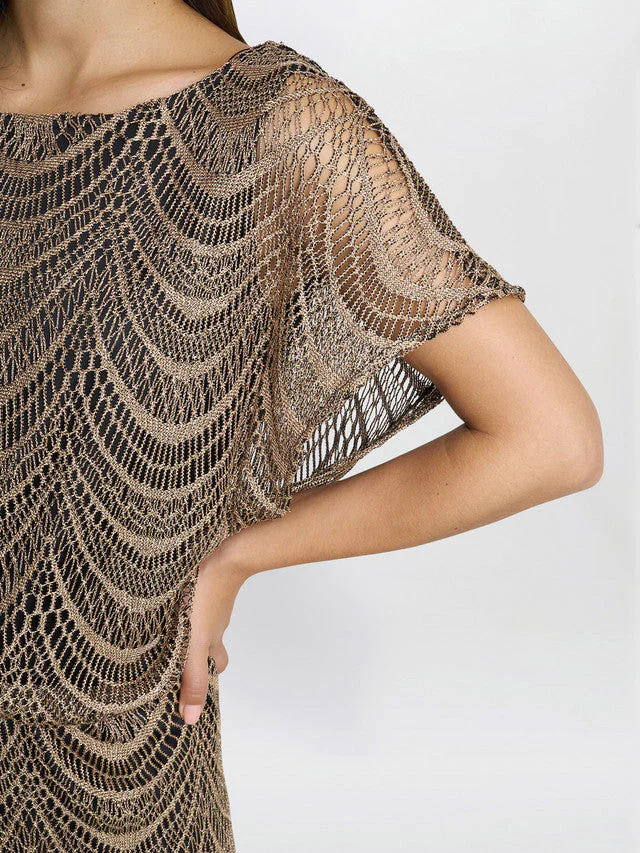 Gina Bacconi Bronze Arleen Long Blouson Fringe Hem Dress - Image 4