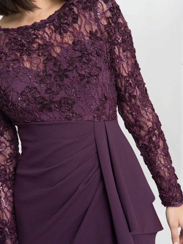 Gina Bacconi Burgundy Keeley Lace Bodice & Sleeve Maxi Dress - Image 3
