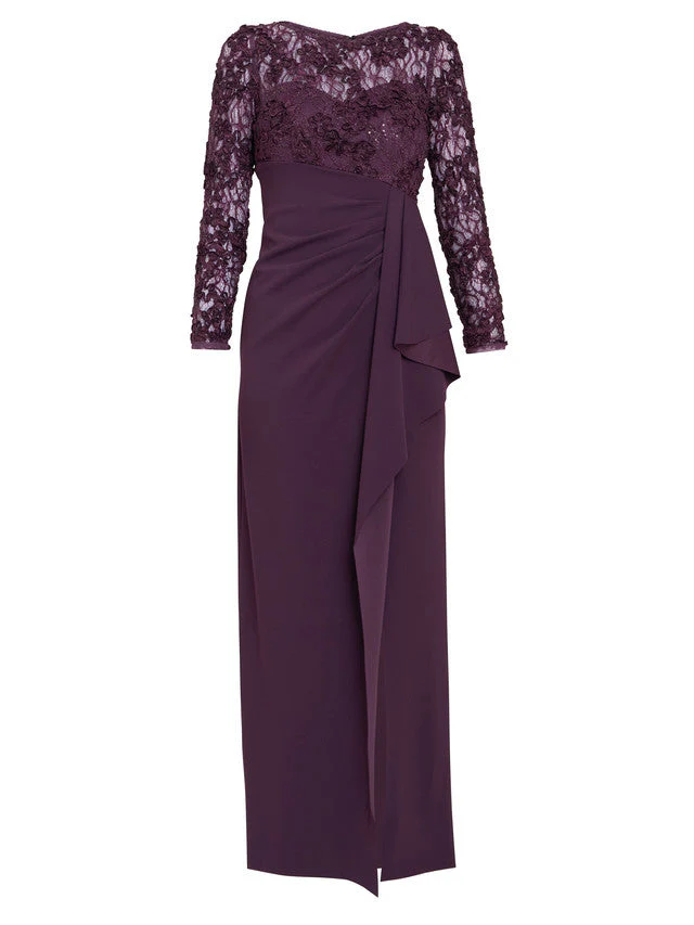Gina Bacconi Burgundy Keeley Lace Bodice & Sleeve Maxi Dress - Image 4