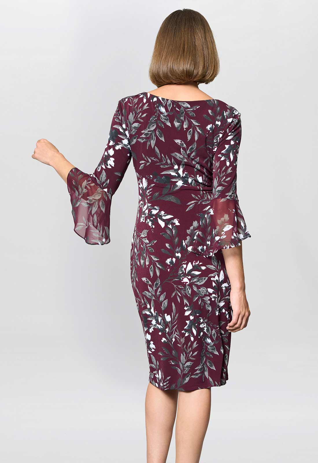 Gina Bacconi Burgundy Kristin Floral Cocktail Dress - Image 2