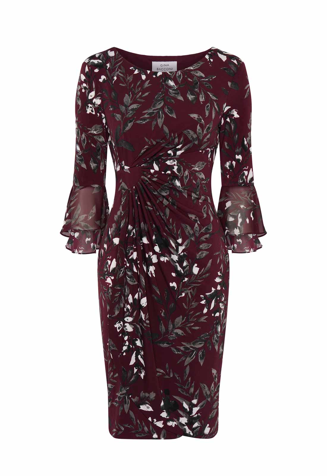 Gina Bacconi Burgundy Kristin Floral Cocktail Dress - Image 3