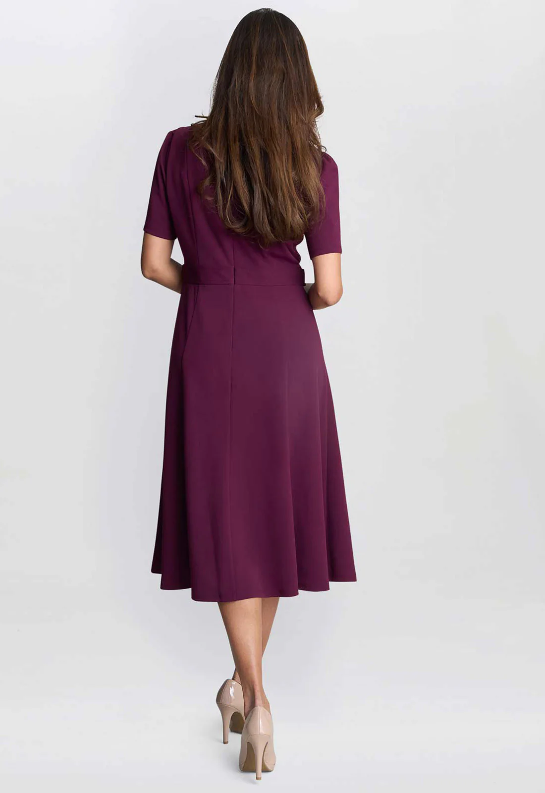 Gina Bacconi Burgundy Mel Fit And Flare Midi Dress - Image 2