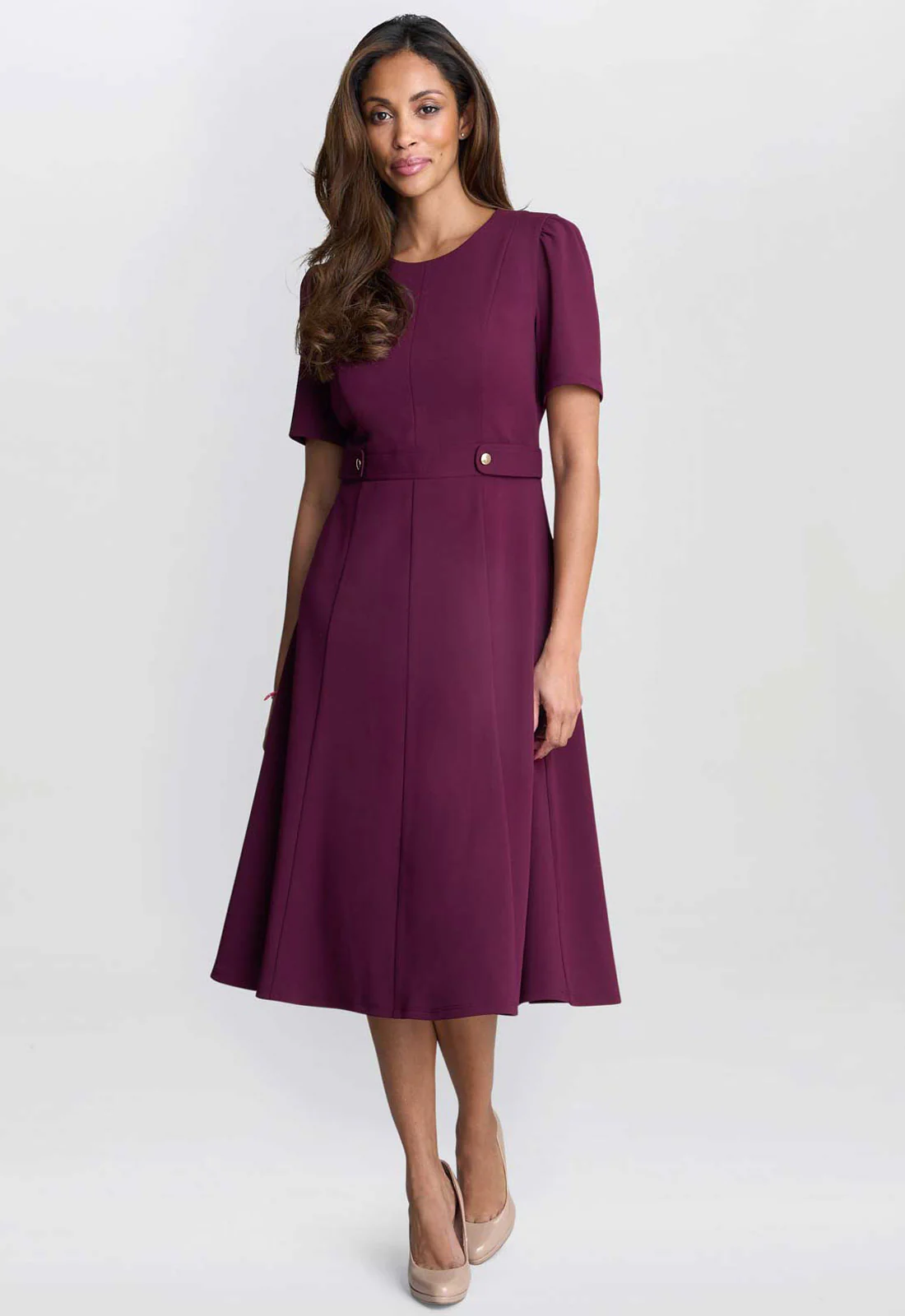 Gina Bacconi Burgundy Mel Fit And Flare Midi Dress - Image 3