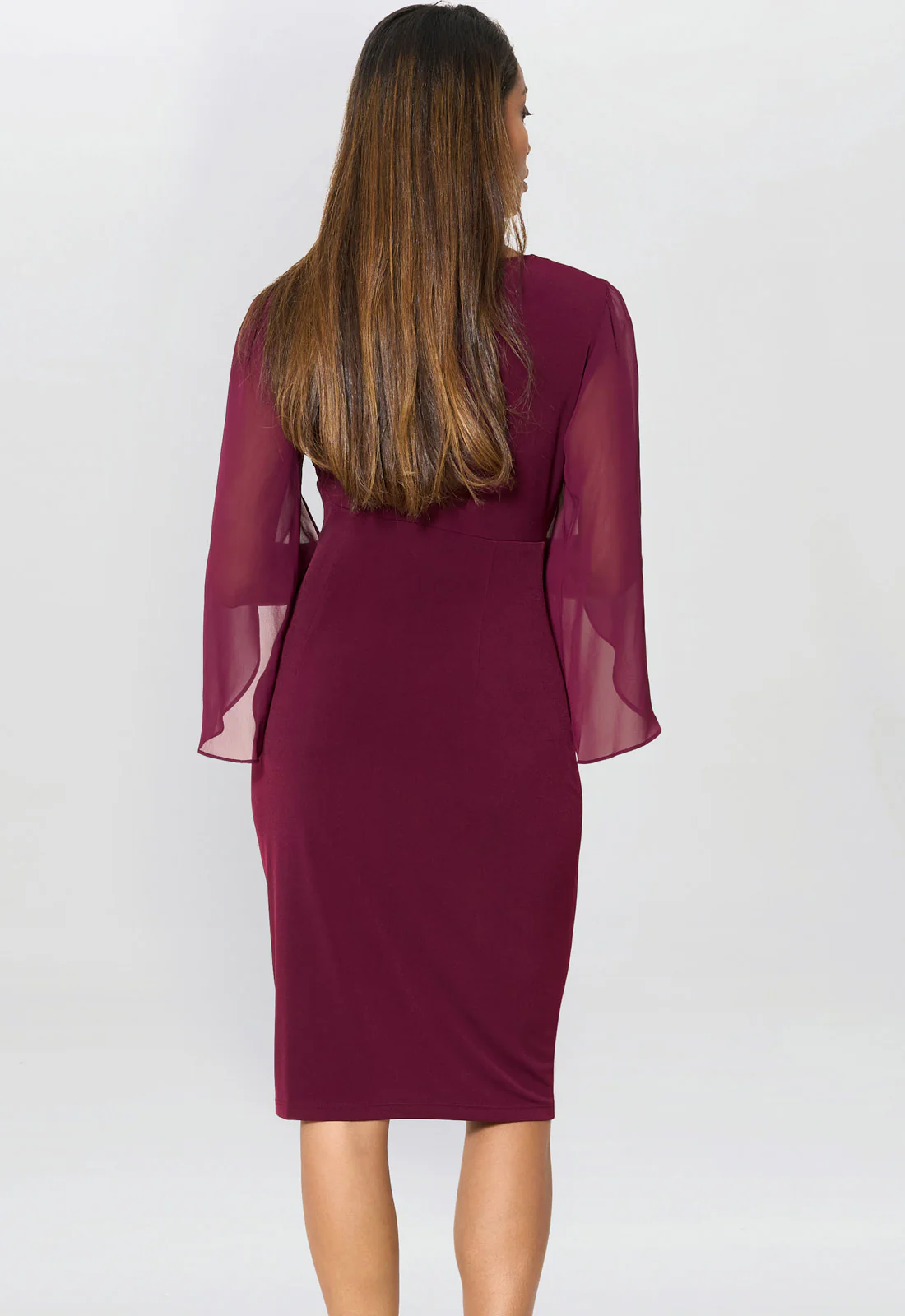 Gina Bacconi Burgundy Ryder Jersey And Chiffon Wrap Dress - Image 3