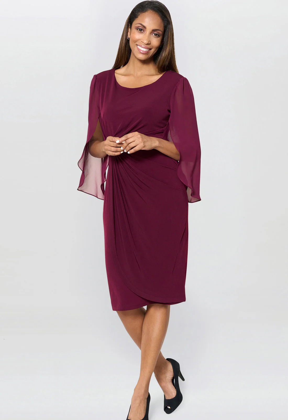 Gina Bacconi Burgundy Ryder Jersey And Chiffon Wrap Dress - Image 4