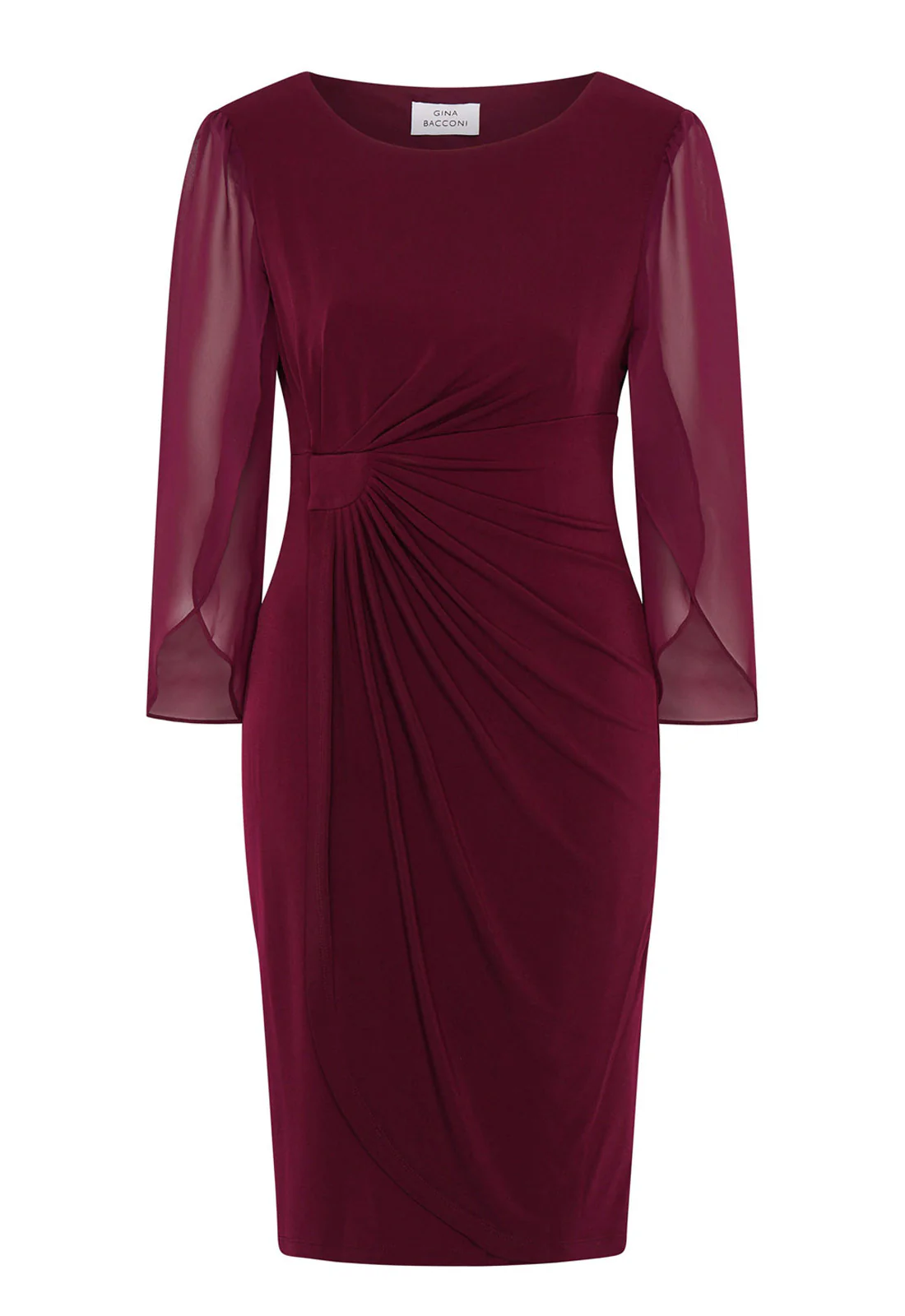 Gina Bacconi Burgundy Ryder Jersey And Chiffon Wrap Dress - Image 5