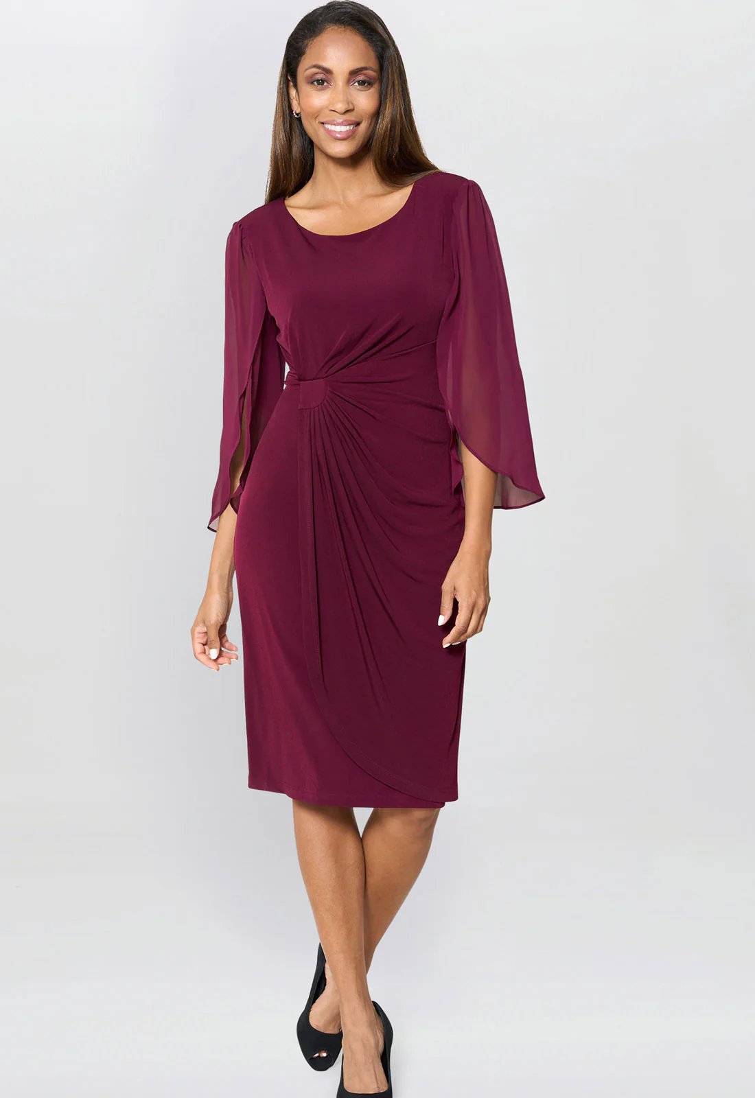 Gina Bacconi Burgundy Ryder Jersey And Chiffon Wrap Dress - Image 6