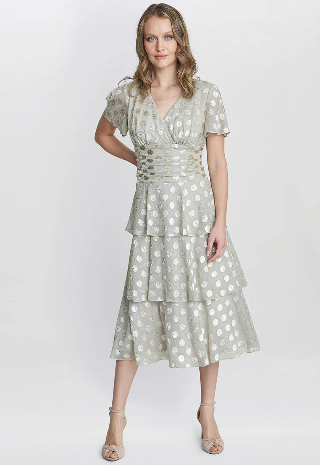 Gina Bacconi Gold Cassie Polka Dot Cocktail Dress - Image 3