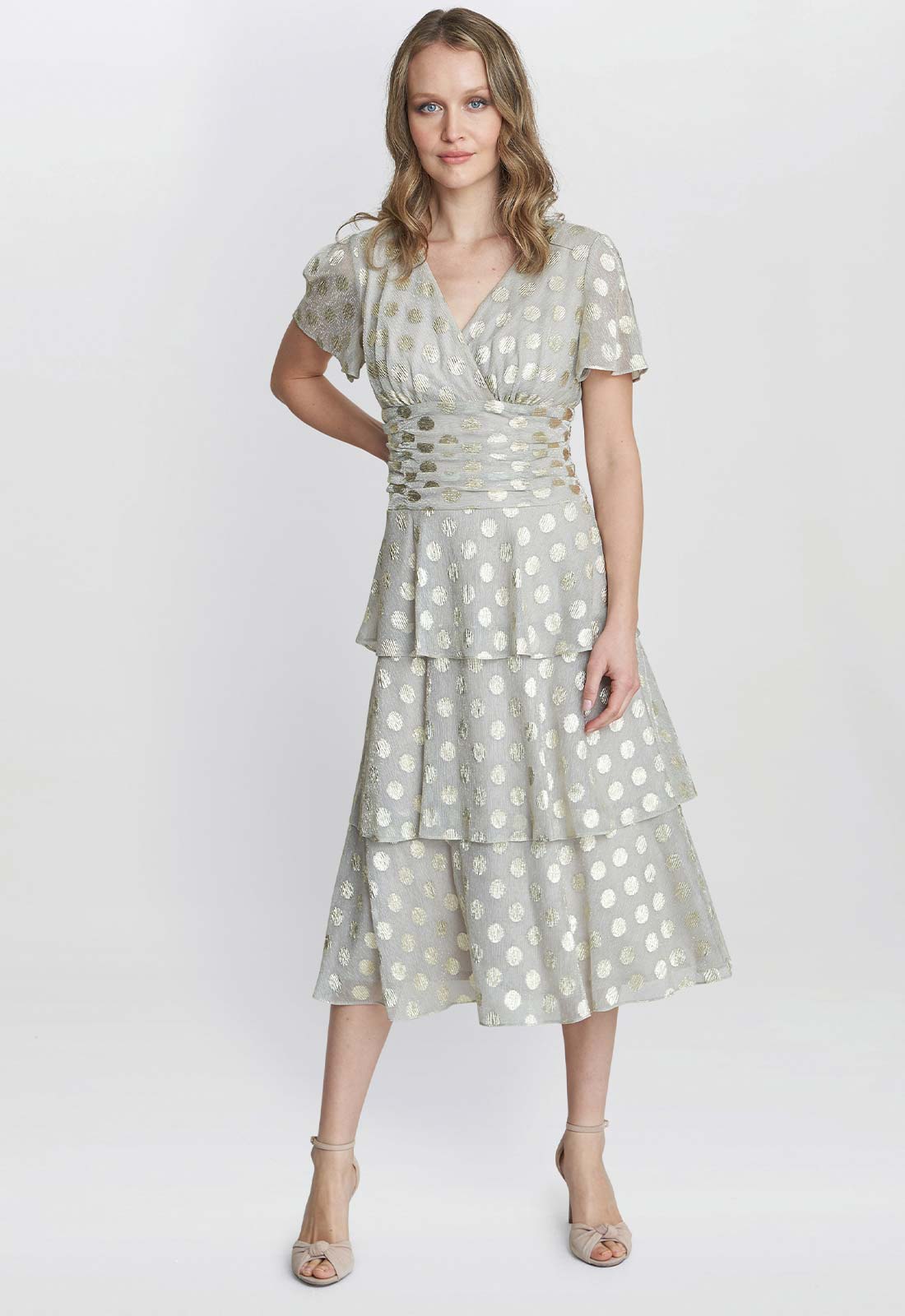 Gina Bacconi Gold Cassie Polka Dot Cocktail Dress - Image 4