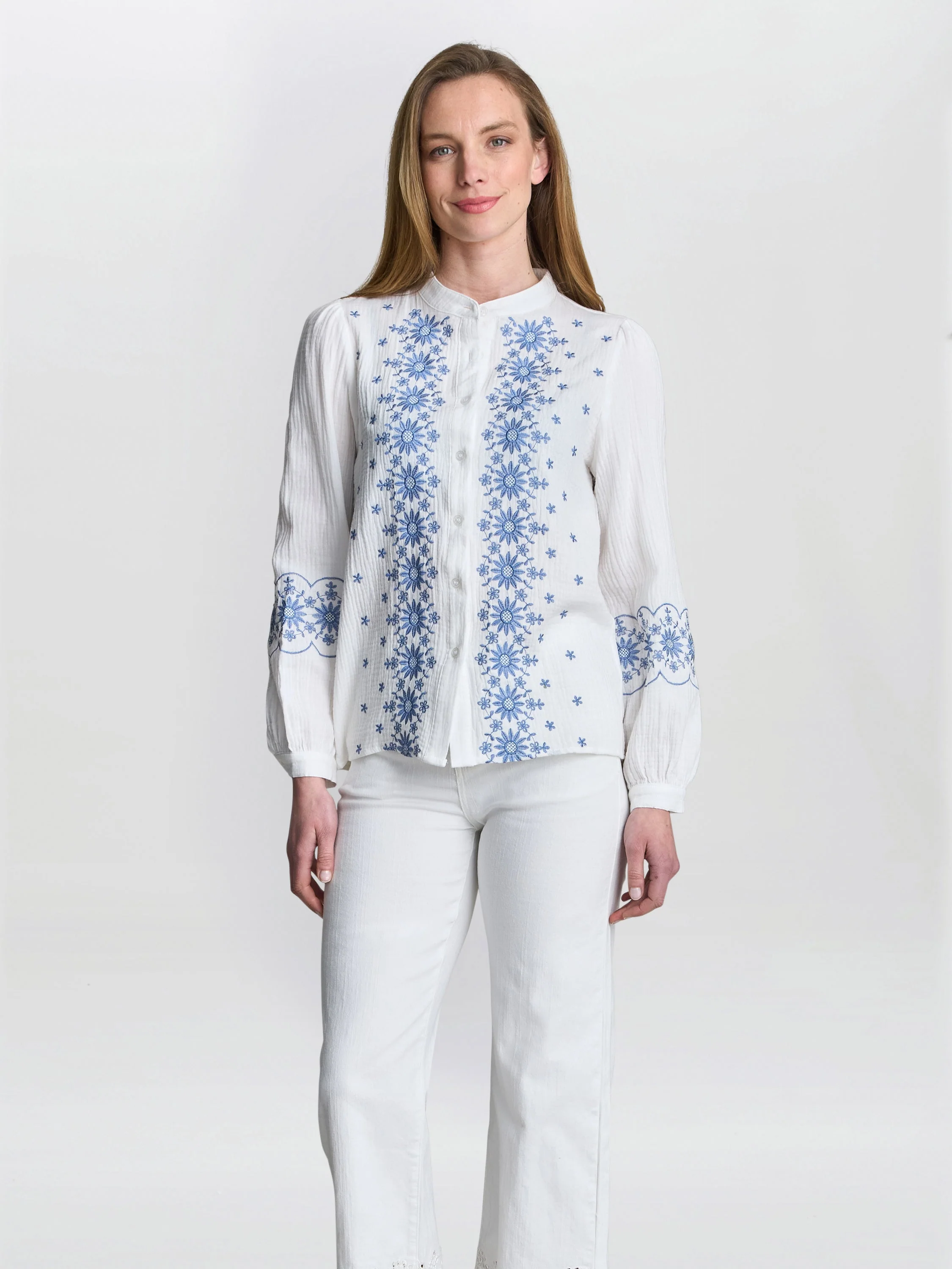 Gina Bacconi Clare Cotton Muslin Embroidered Shirt
