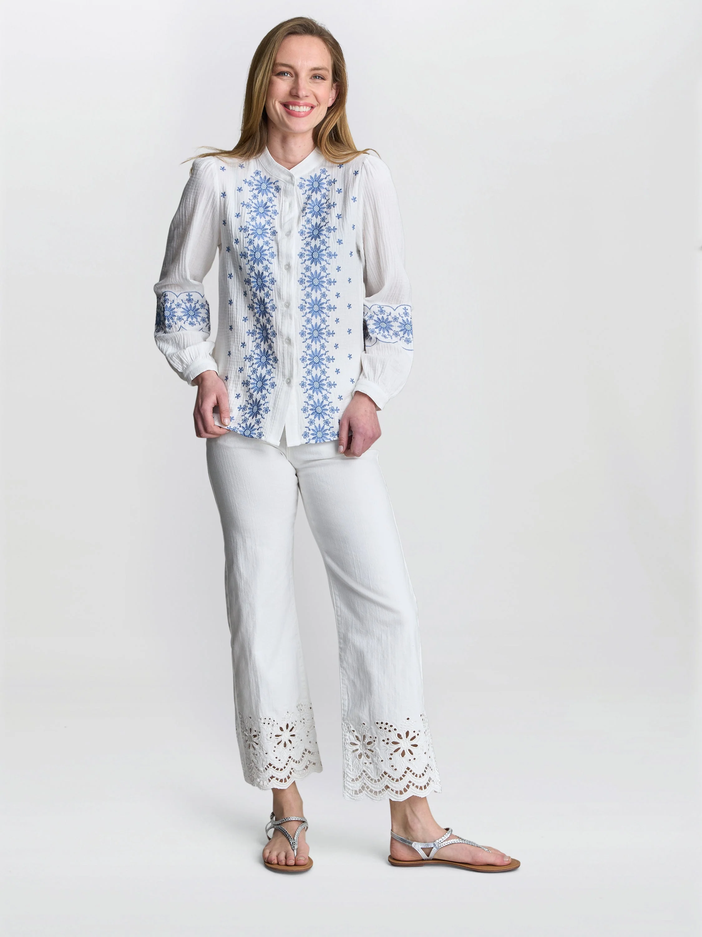 Gina Bacconi Clare Cotton Muslin Embroidered Shirt - Image 3