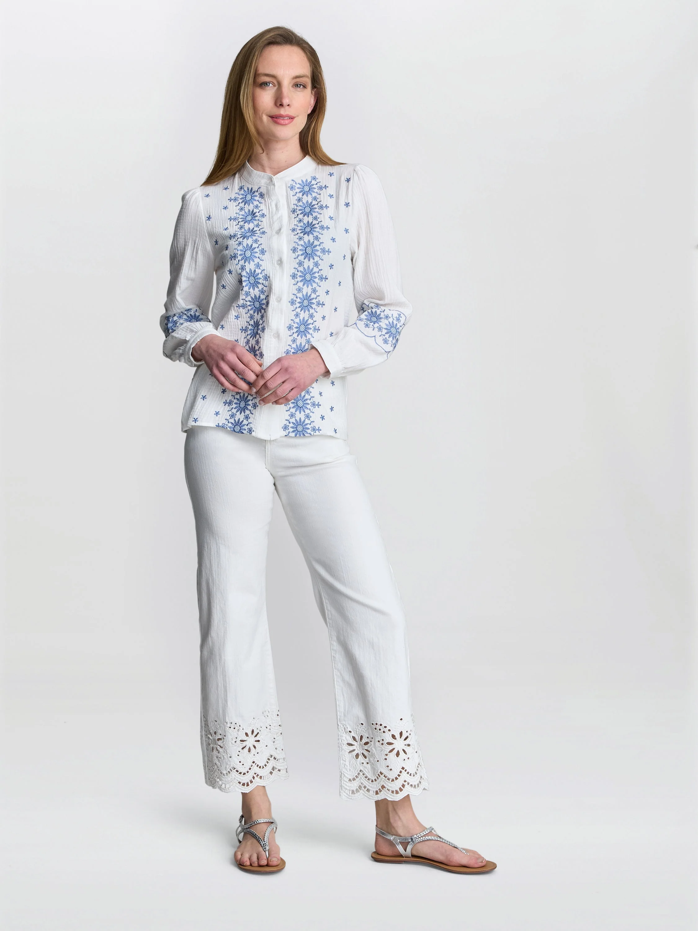 Gina Bacconi Clare Cotton Muslin Embroidered Shirt - Image 4