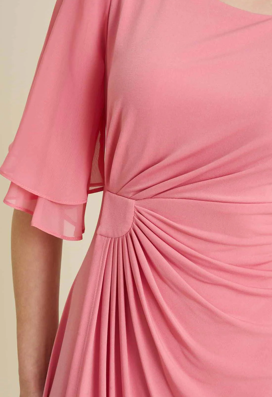 Gina Bacconi CORAL Faux Wrap Dress With Double Layer Sleeve - Image 2