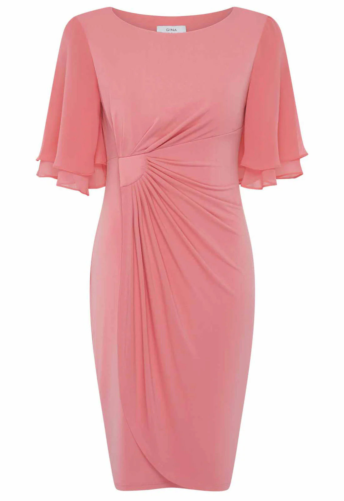 Gina Bacconi CORAL Faux Wrap Dress With Double Layer Sleeve - Image 5