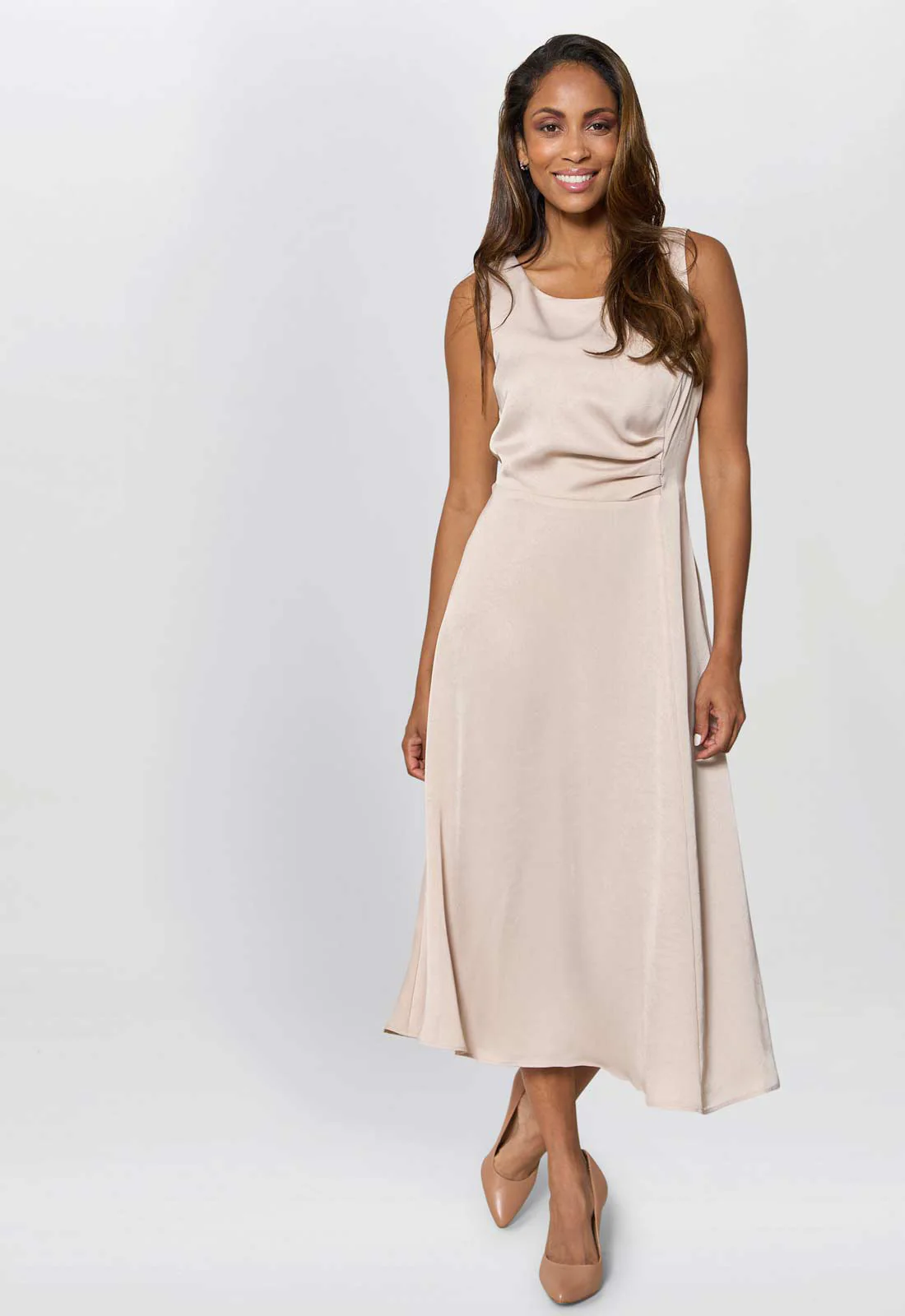 Gina Bacconi Cream Sandy Sleeveless Midi Dress - Image 4